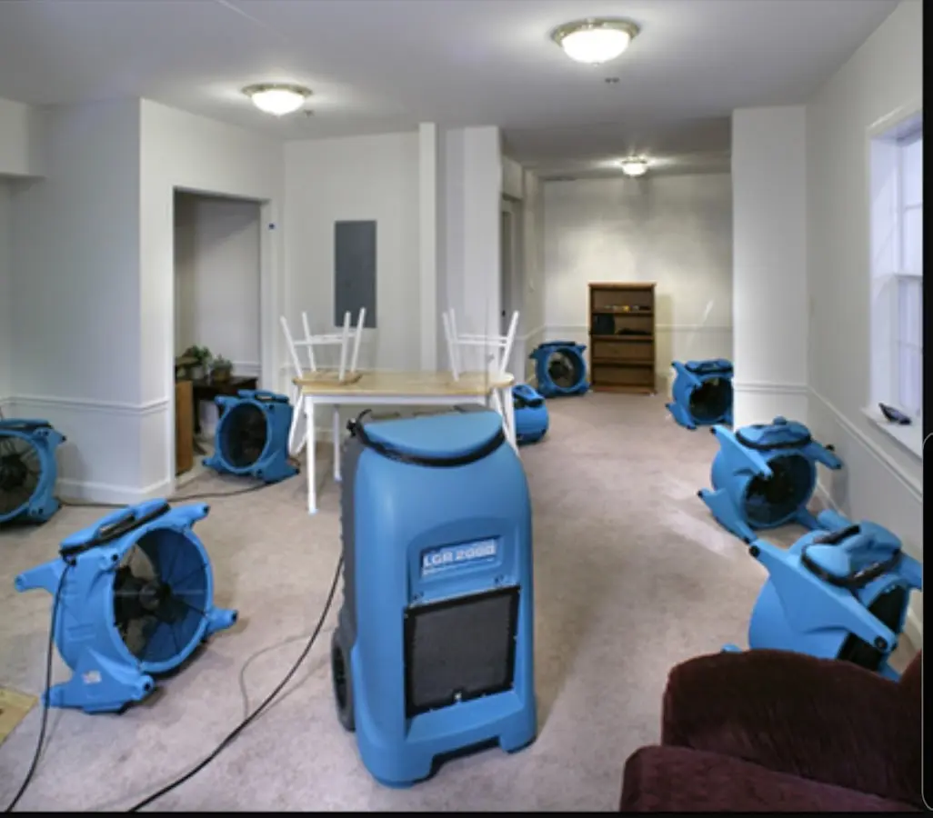 Air movers and dehumidifier setup for Water Damage Restoration in Mill Valley